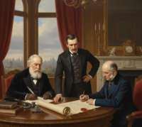 Leadership of the Brettish Isles, Calbion and the Order of the Holy Lake signing the Brettish Accession treaty.